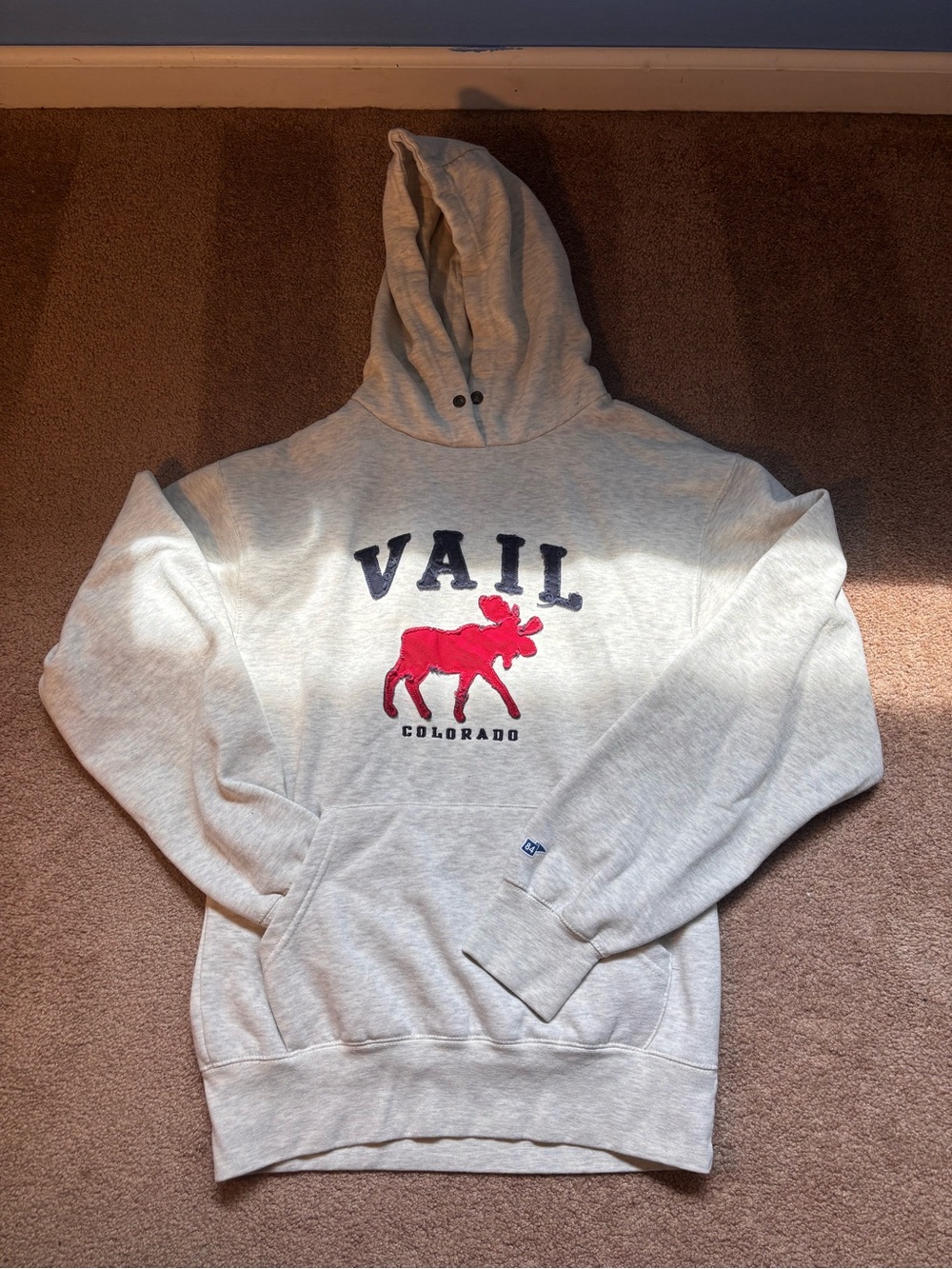 Blue 84 Vail Colorado Hooded Sweatshirt - Light Gray & Red Moose